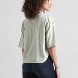 Only Light Green Viscose Printed Crop Shirt image 3
