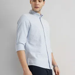 celio celio* Blue Regular Fit Striped Cotton Shirt image 3