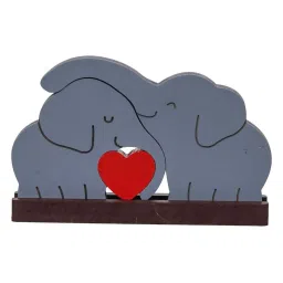 eCraftIndia White Wooden Cuddling Elephants With Heart Statues image 3