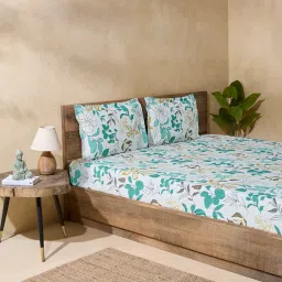 Westside Home Green Printed King Bed Fitted Sheet and Pillowcase Set image 3