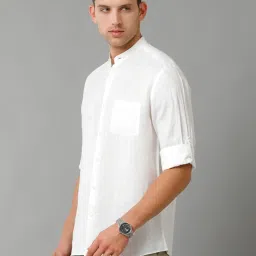 Linen Club White Regular Fit Self Design Linen Shirt image 3