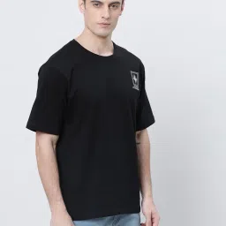 Kryptic Black Relaxed Fit Printed Oversized Crew T-Shirt image 3