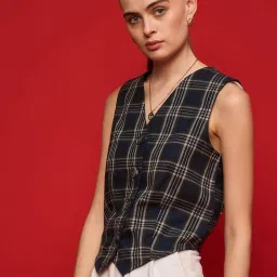 KASSUALLY Blue Checks Waistcoat image 3