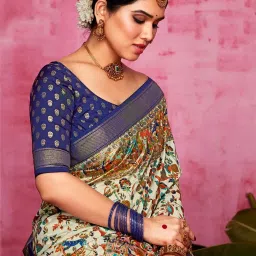 Saree Mall Beige Printed Sarees With Unstitched Blouse image 3