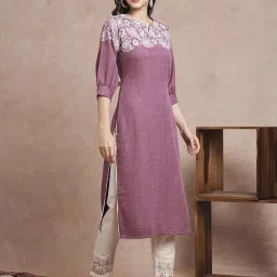 Fashor Mauve Embroidered Straight Kurta image 3