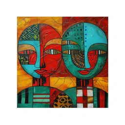 999Store Red & Blue Abstract Faces Canvas Wall Art image 2