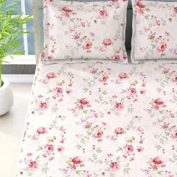 boutique living india Nature Bouquet 100% Cotton 300 TC Pink Floral Print King Bedsheet with 2 Pillow Covers image 3