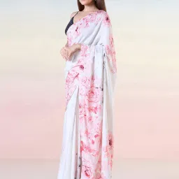 navyasa by liva Off-White & Pink Printed Saree With Unstitched Blouse image 3