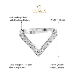 Clara 92.5 Sterling Silver Swiss Zirconia V-Shape Adjustable Ring image 3