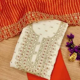 BlissFlair Ethnic Motifs Printed Embellished Pure Cotton Unstitched Dress Material-picture-24