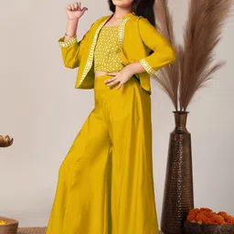 BAESD Girls Embroidered Crop Top & Palazzo with Jacket Clothing Set image 2