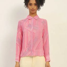 Madame Pink Striped Regular Fit Shirts-picture-6