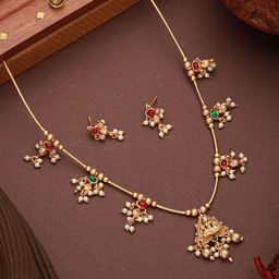 Saraf RS Jewellery Gold-Plated American Diamond Stone Studded & Beaded Jewellery Set-picture-34