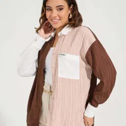 Styli Brown & Pink Color-Block Shirt image 4