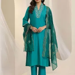 Libas Green Embellished Kurta and Pant with Dupatta-image-99
