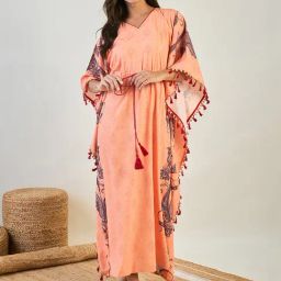 the kaftan company The Kaftan Night Dress Company Peach Paisley Print Kaftan Night Dress-picture-36
