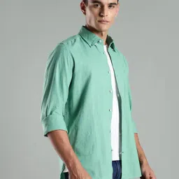 Tommy Hilfiger Green Linen Regular Fit Shirt image 4