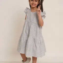 Creative Kid'S Girls White Cotton Regular Fit Printed Dress image 3