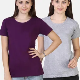 Fleximaa Women Purple & Grey Melange 2 Raw Edge T-shirt image 1