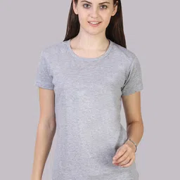 Fleximaa Women Purple & Grey Melange 2 Raw Edge T-shirt image 2