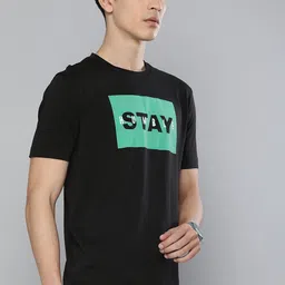 HERE&NOW Men Black Typography Printed Pure Cotton T-shirt image 3