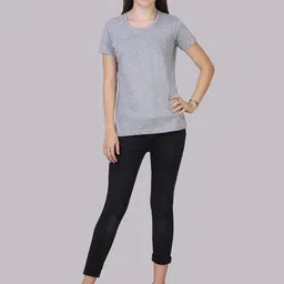 Fleximaa Women Purple & Grey Melange 2 Raw Edge T-shirt image 5