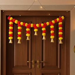 Go Hooked Artificial Marigold Flower Toran with Golden Bells Door Hanging-picture-3
