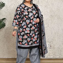 Merira Women Floral Printed V-Neck Straight Kurta with Salwar & Dupatta-image-60