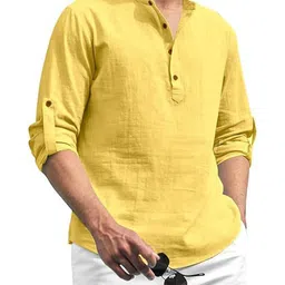 KNOWTED Mandarin Collar Roll-Up Sleeves Straight Kurta image 4