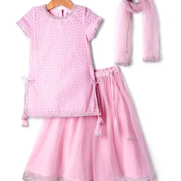 Babyhug Woven Half Sleeves SequinnedEmbroidered Choli & Lahenga Set With Dupatta - Pink-picture-11