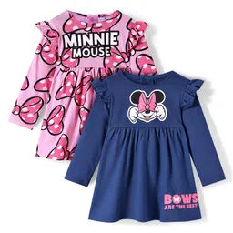 Babyhug Disney Single Jersey Knit Full Sleeves Frocks With Minnie Mouse Graphics & Frill Detailing Pack of 2 - Pink & Navy Blue-picture-24