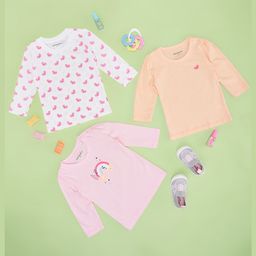 Pantaloons Baby Pack of 3 Cotton Full Sleeves Heart & Rainbow Printed Tees - Multi Colour-picture-6