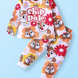 Babyhug Disney Cotton Knit Full Sleeves Night Suit With Chip n Dale Graphics - Light Orange-picture-30