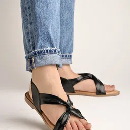 Shoetopia Twisted Knot Designed Slip Ons Sandals - Black-picture-24