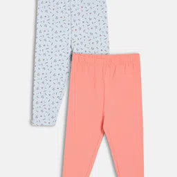 MINI KLUB Cotton Knit Pack Of 2 Solid & Floral Pinted Leggings - Blue & Pink-image-84