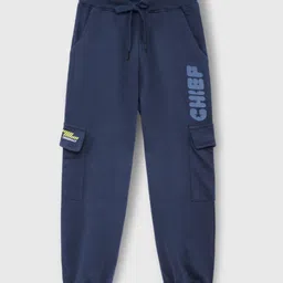 Nap Chief Pure Cotton Knit Chief Text Printed Cargo Joggers - Navy Blue-picture-29