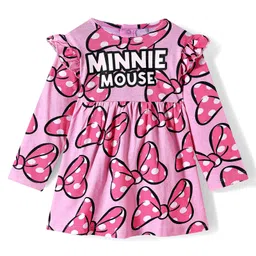 Babyhug Disney Single Jersey Knit Full Sleeves Frocks With Minnie Mouse Graphics & Frill Detailing Pack of 2 - Pink & Navy Blue image 2