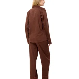 Piu Cotton Woven Full Sleeves Solid Coordinating Maternity Night Suit Set - Brown image 3