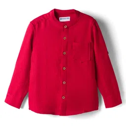 kookie kids india Kookie Kids Woven Full Sleeves Solid Colour Kurta Style Shirt - Red image 2