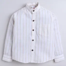 BAATCHEET Cotton Linen Woven Full Sleeves Striped Shirt - White image 4
