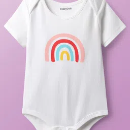 Babyoye 100% Cotton Knit Half Sleeves Onesies with Stripe Design Polka Dot Heart Butterfly & Rainbow Print Pack of 7 - Multicolor image 4