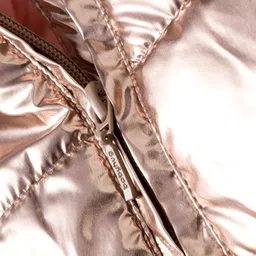 Babyhug Woven Full Sleeves Solid Metallic Color Hooded Padded Jacket - Pink image 4