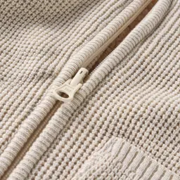 Yellow Apple Cotton Knit Full Sleeves Solid Color Hooded Front Open Sweater - Tan image 5