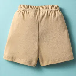 kookie kids india Kookie Kids 100% Cotton Knit Half Sleeves T-Shirt & Shorts Set with Rainbow Print & Bow Applique - White & Khaki image 5