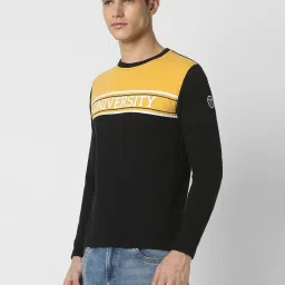 Peter England University Black Slim Fit Colour Block Sweatshirt image 3
