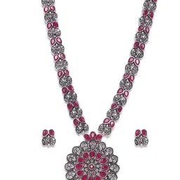 Panash Silver Plated Cubic Zirconia Studded Oxidized Jewellery Set image 3