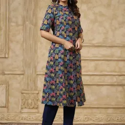 Piroh Blue Cotton FloralKurta image 3