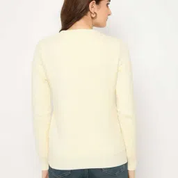 MADAME Off White Solid Sweater image 2