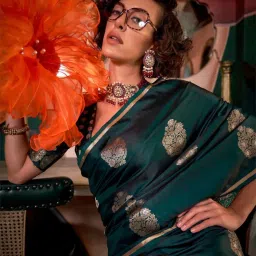 Odette Green Woven Design Saree image 3