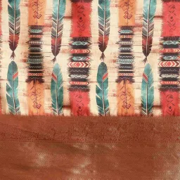 Silk Land Beige Silk Printed Saree With Unstitched Blouse image 3